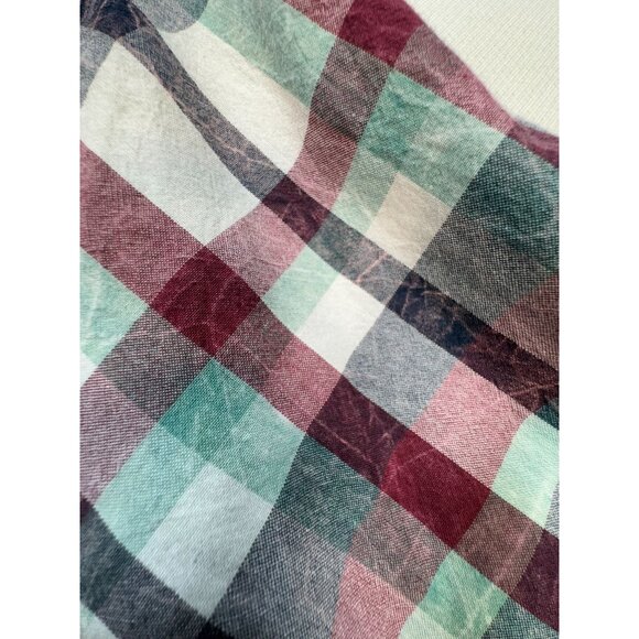 Woolrich Mens Plaid Short Sleeve Button-Up Shirt L Burgendy Green - Picture 14 of 14